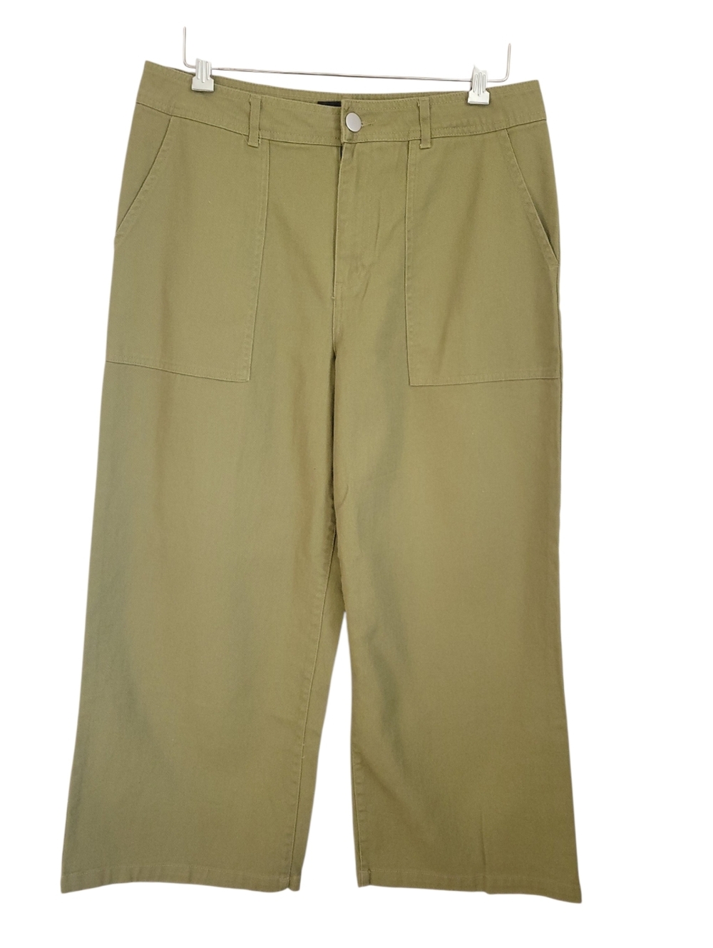 Who What Wear Olive Green Wide Leg Crop Cotton Pants Womens 14 Utility Pockets - Picture 2 of 8